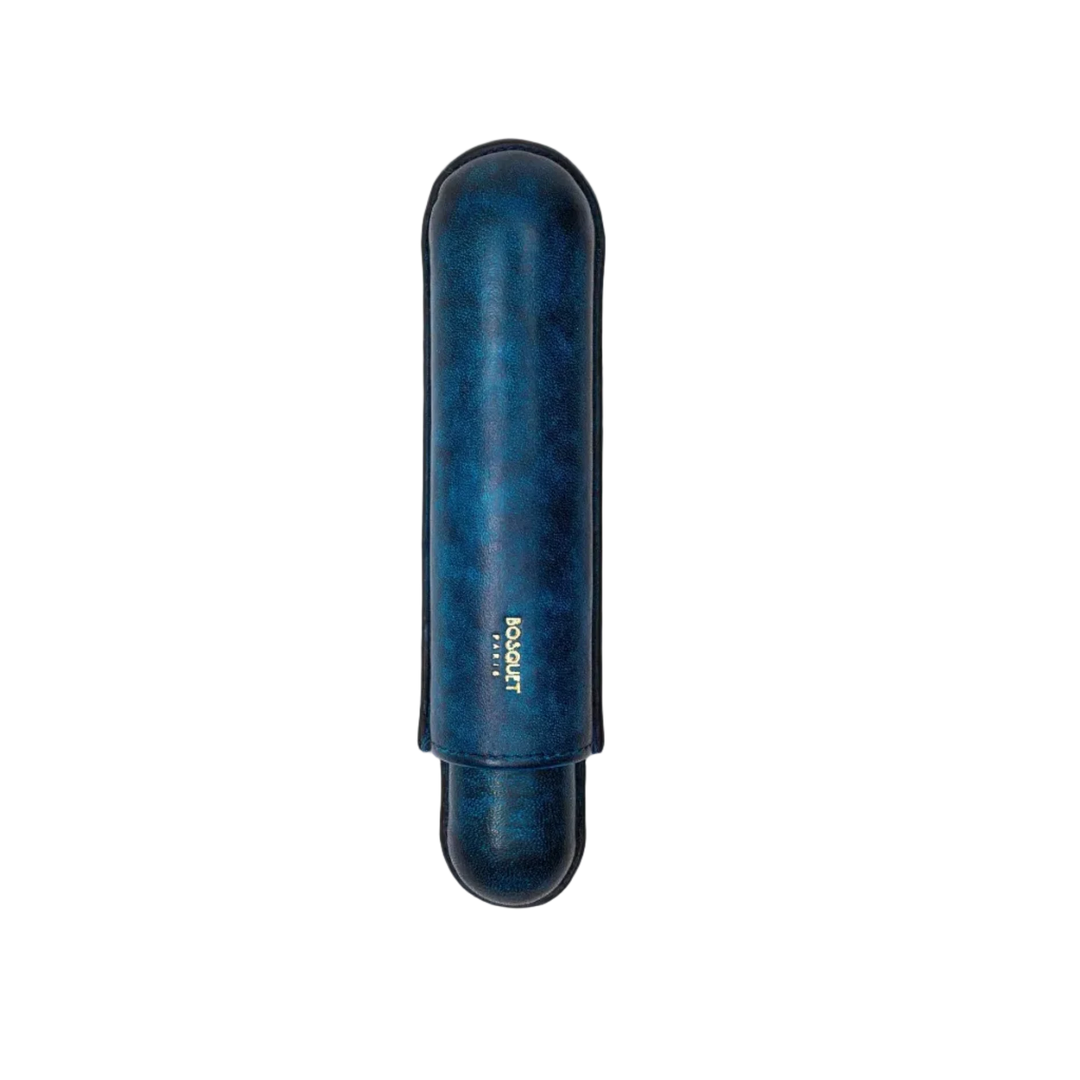 Bosquet Paris Smooth Calf Leather Cigar Case Blue Patina - 1 Cigar