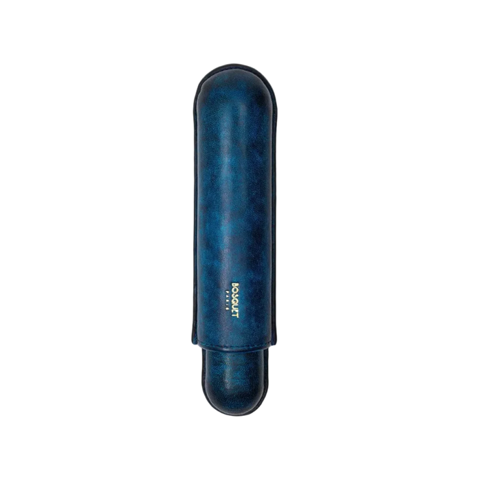 Bosquet Paris Smooth Calf Leather Cigar Case Blue Patina - 1 Cigar