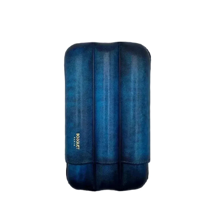 Bosquet Paris Smooth Calf Leather Cigar Case Blue Patina Cylindrical - 3 Cigars