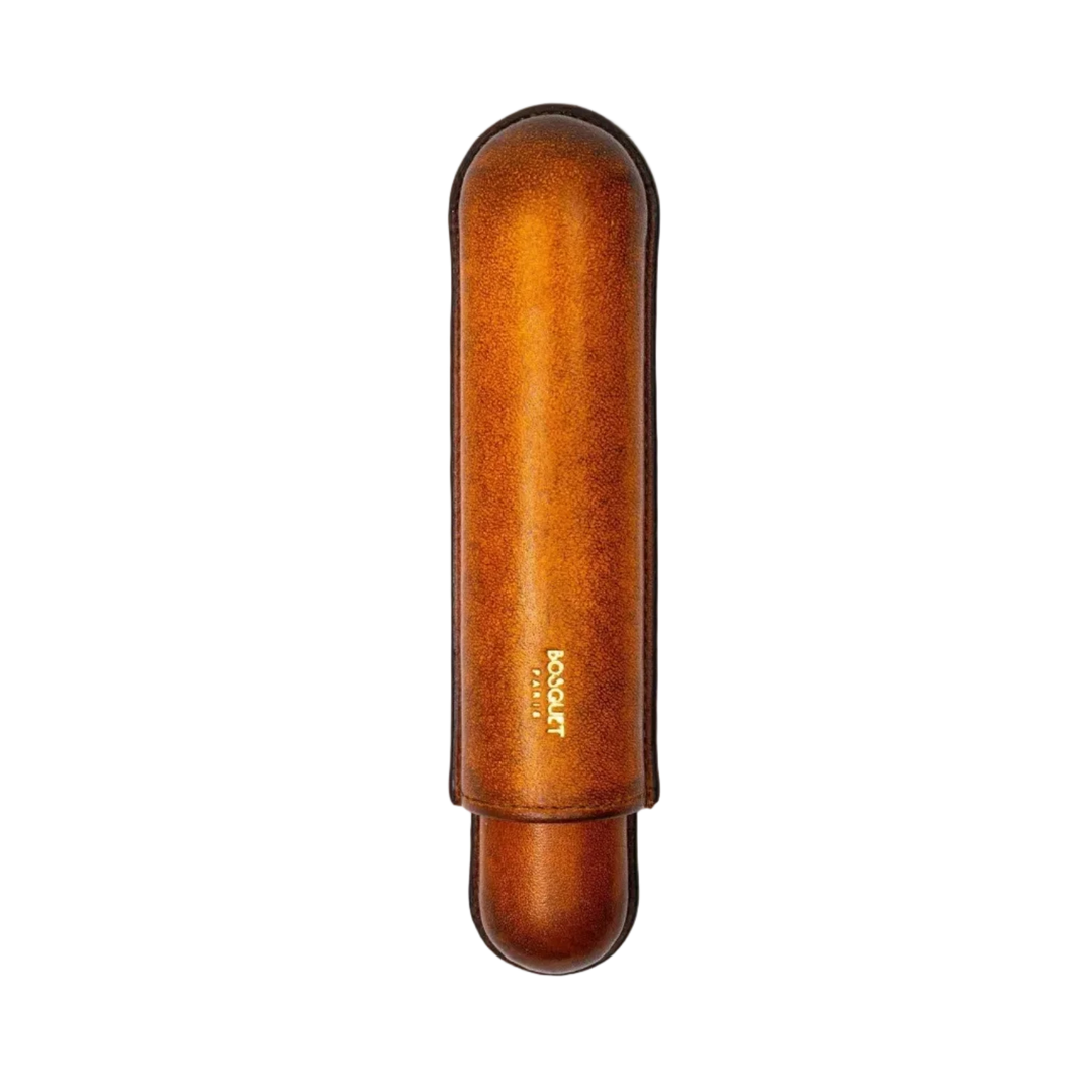 Bosquet Paris Smooth Calf Leather Cigar Case Savane Patina - 1 Cigar