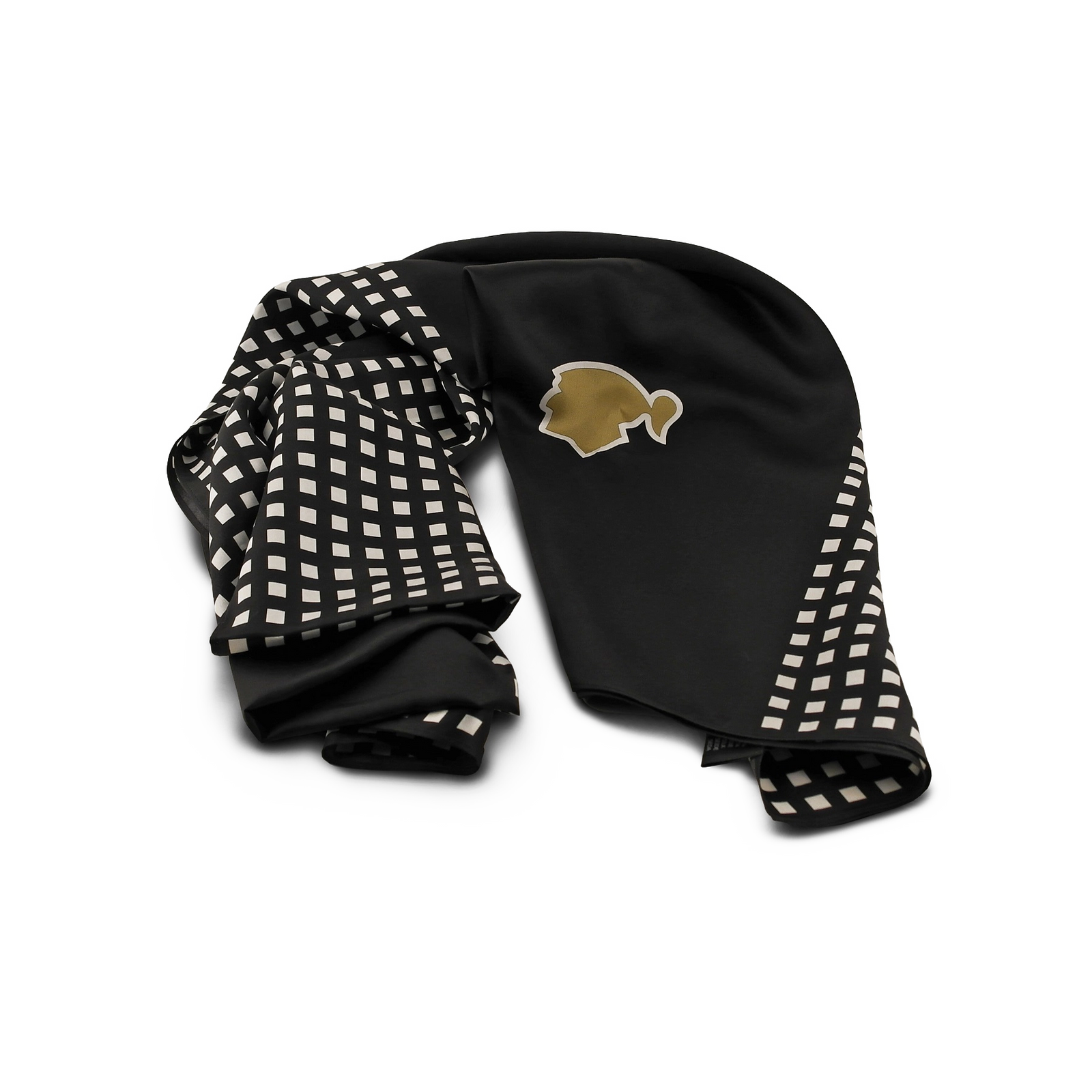 Cohiba Behike silk scarf with gold Indian head design
Luxury black white and gold silk scarf
Double-sided Cohiba BHK scarf
Premium silk fashion accessory inspired by Cohiba Behike
Cohiba Behike scarf with iconic gold motif