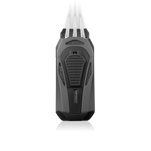 Colibri Boss III Gunmetal &amp; Black Triple Jet Lighter &amp; Cutter flame on