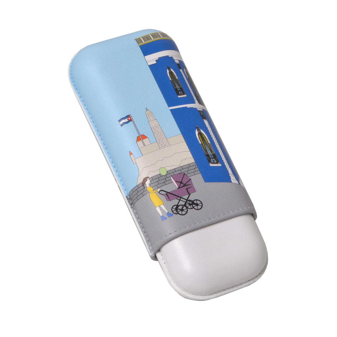 Elie Bleu Casa Cubana Carousel Leather Cigar Case (2 Cigars)