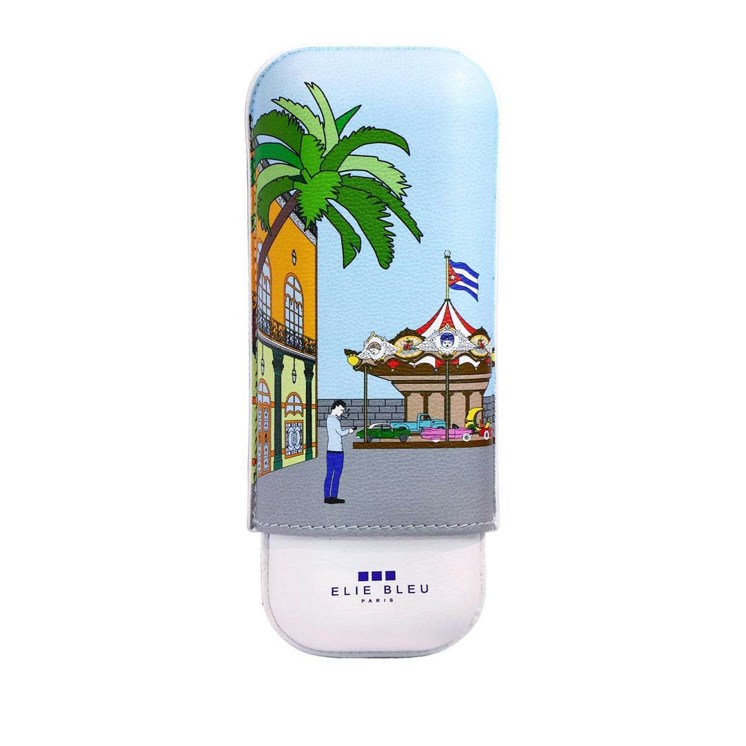 Elie Bleu Casa Cubana Carousel Leather Cigar Case (2 Cigars)