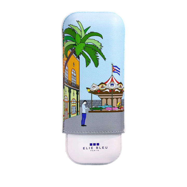 Elie Bleu Casa Cubana Carousel Leather Cigar Case (2 Cigars)