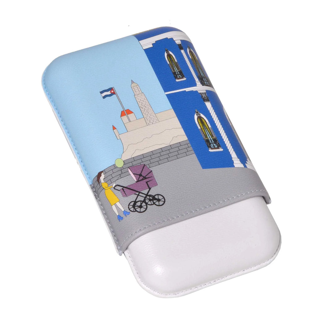 Elie Bleu Casa Cubana Carousel Leather Cigar Case (3 Cigars)