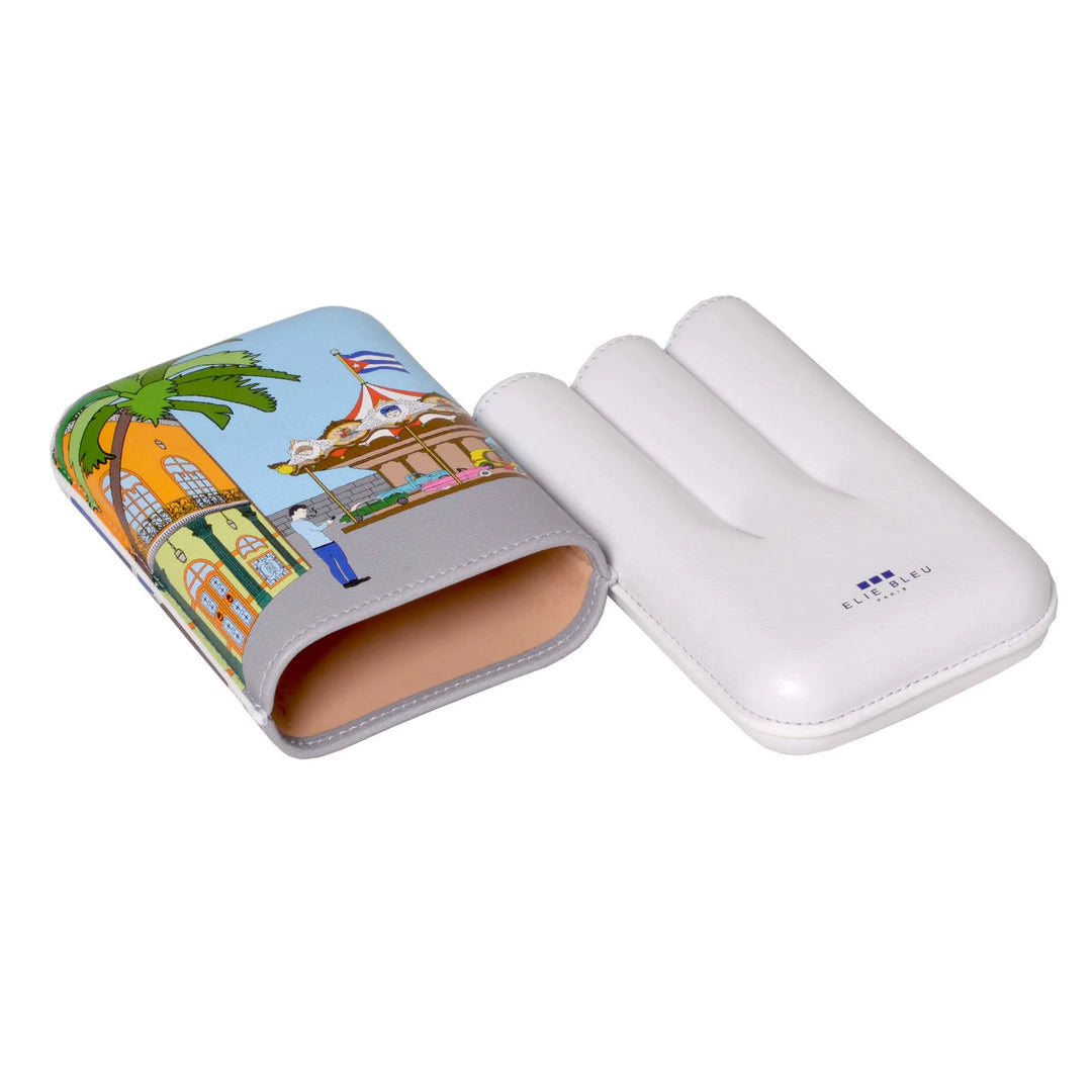 Elie Bleu Casa Cubana Carousel Leather Cigar Case (3 Cigars)