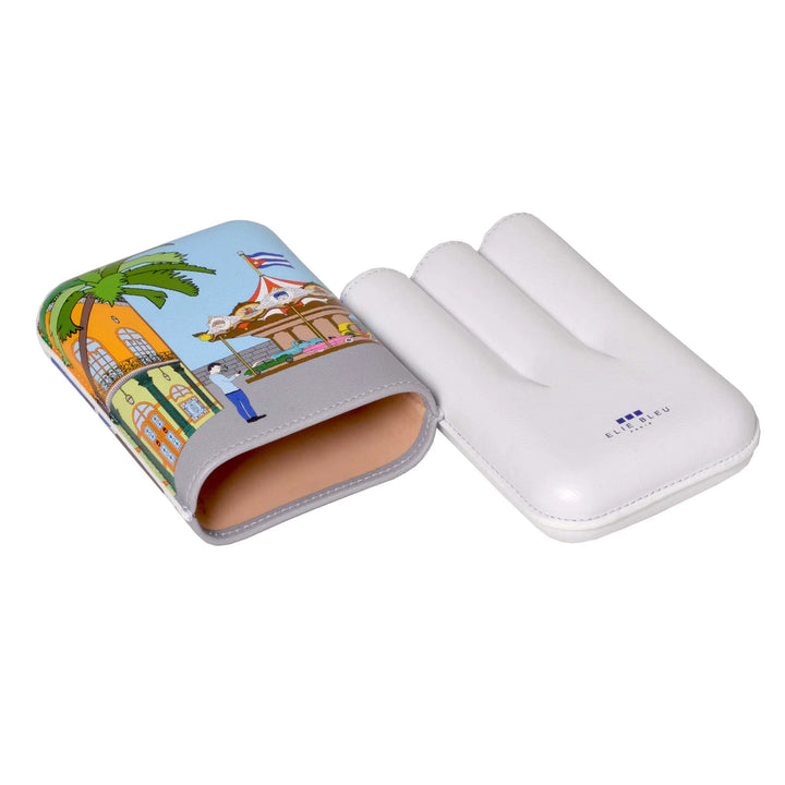 Elie Bleu Casa Cubana Carousel Leather Cigar Case (3 Cigars)