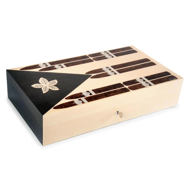 Elie Bleu Cigar Humidor Cuban Flag Natural Sycamore 110 Cigars