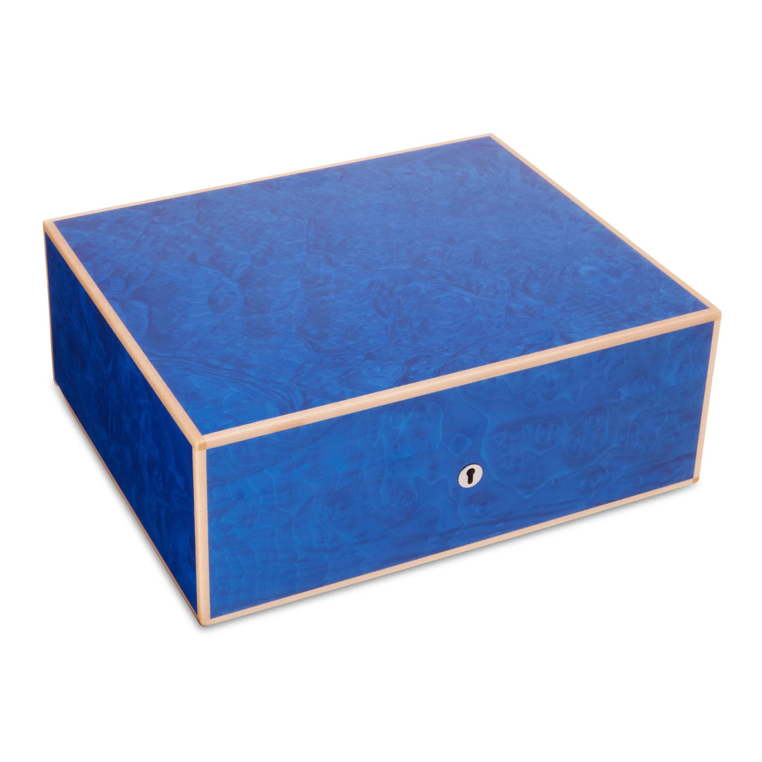 Elie Bleu Wooden Cigar Humidor Blue Madrona - (75 Cigars)