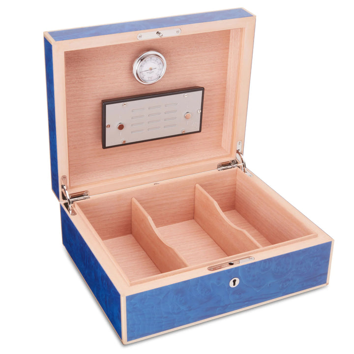 Elie Bleu Wooden Cigar Humidor Blue Madrona - (75 Cigars)