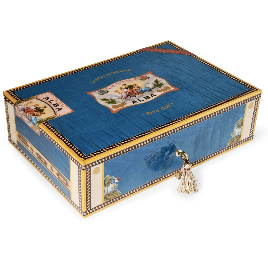 Elie Bleu Wooden Cigar Humidor "Alba" Blue Sycamore - (110 Cigars)