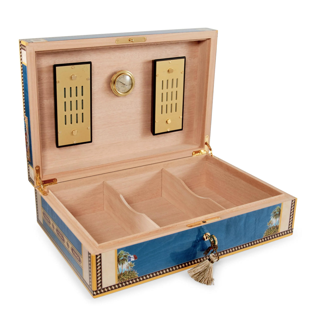 Elie Bleu Wooden Cigar Humidor "Alba" Blue Sycamore - (110 Cigars)