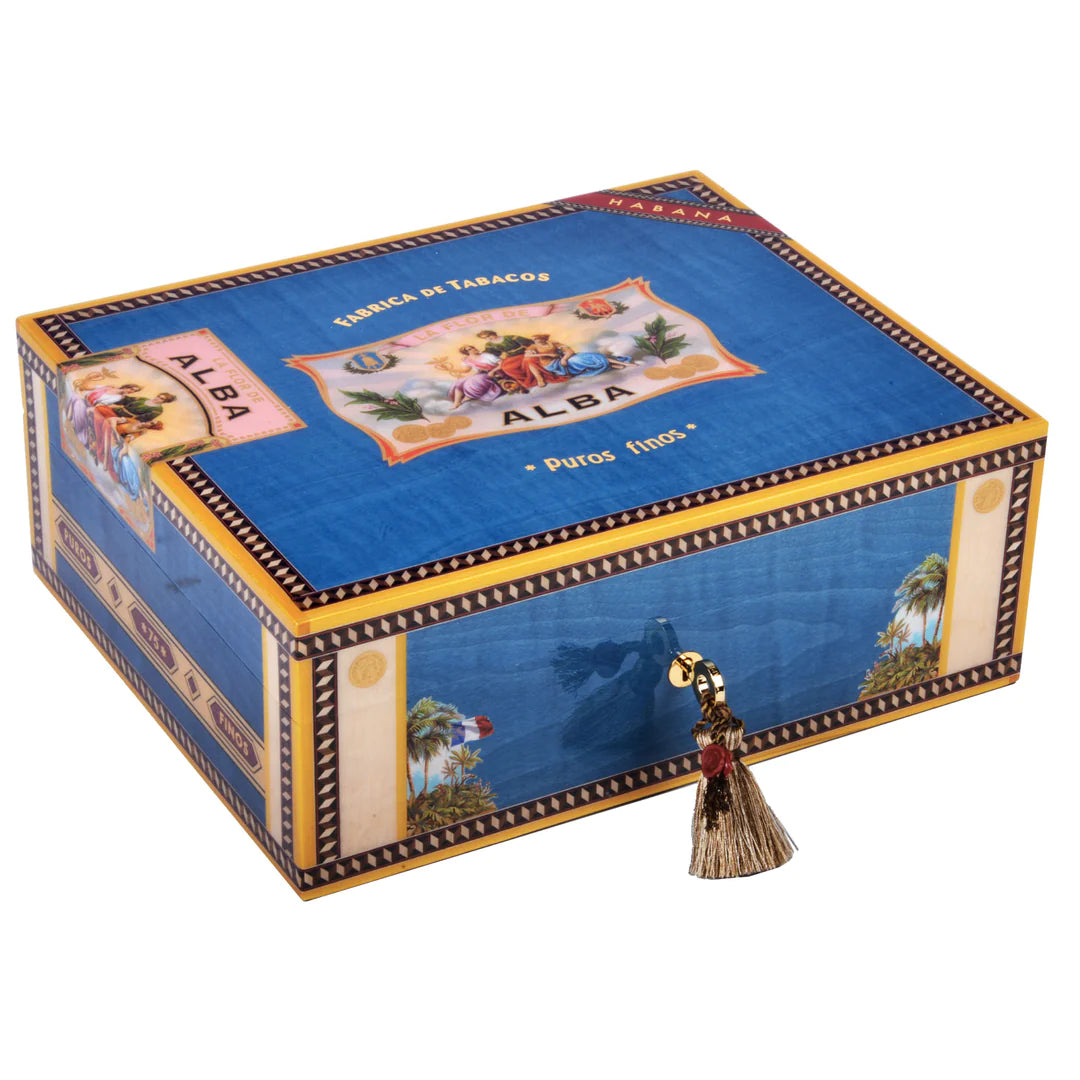 Elie Bleu Wooden Cigar Humidor "Alba" Blue Sycamore - (75 Cigars)