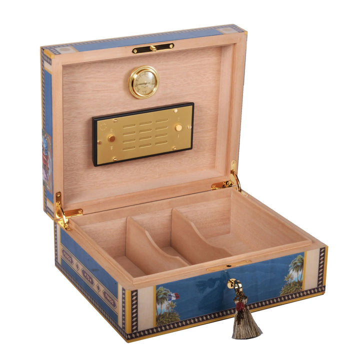 Elie Bleu Wooden Cigar Humidor "Alba" Blue Sycamore - (75 Cigars) open