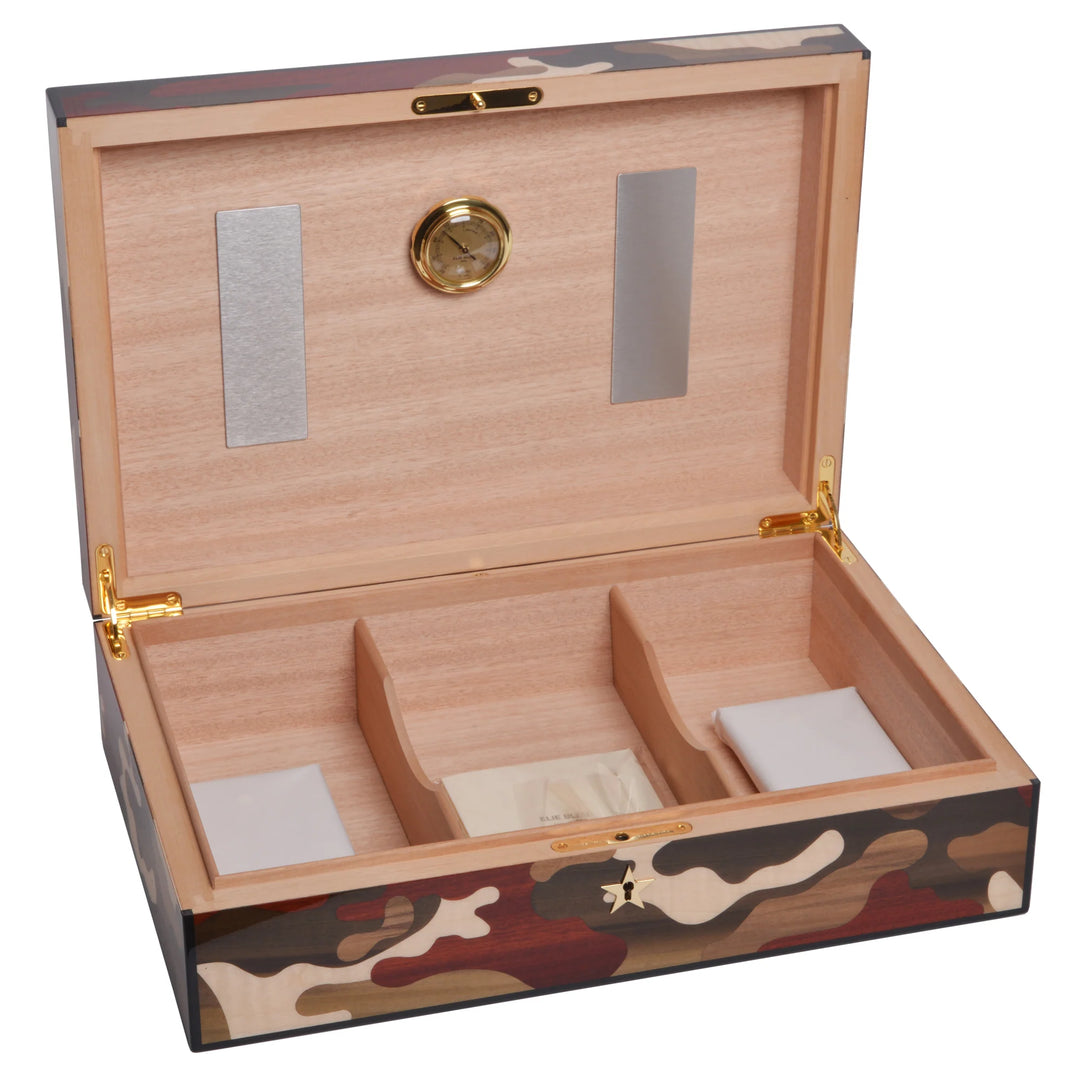Elie Bleu Wooden Cigar Humidor "Che Camouflage" (110 Cigars) open