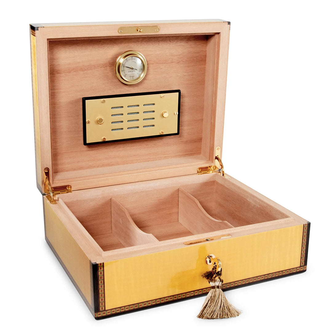 Elie Bleu Wooden Cigar Humidor "Medals" Gold Yellow Sycamore (75 Cigars)