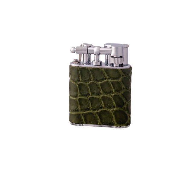 J Cure London Cigar Pocket Lighter Crocodile Skin Olive Green