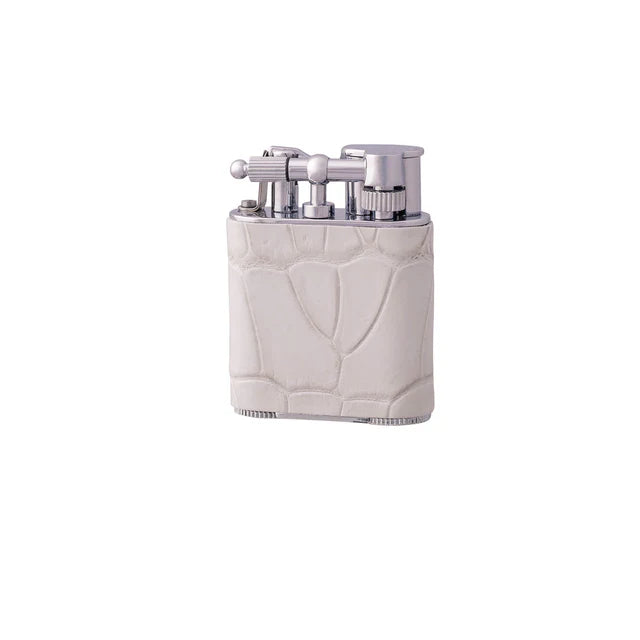J Cure London Cigar Pocket Lighter Crocodile Skin White