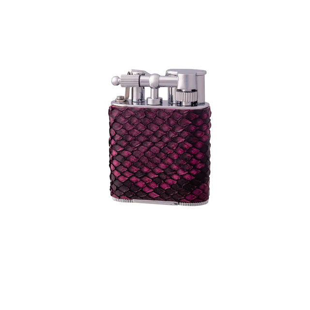 J Cure London Cigar Pocket Lighter Python Skin Dark Purple