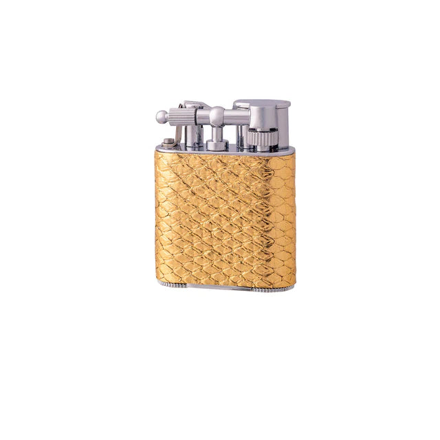 J Cure London Cigar Pocket Lighter Python Skin Gold