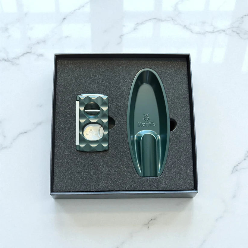 Mantis Ashtray and Universal Cutter Faceted Gift Set Racing Green