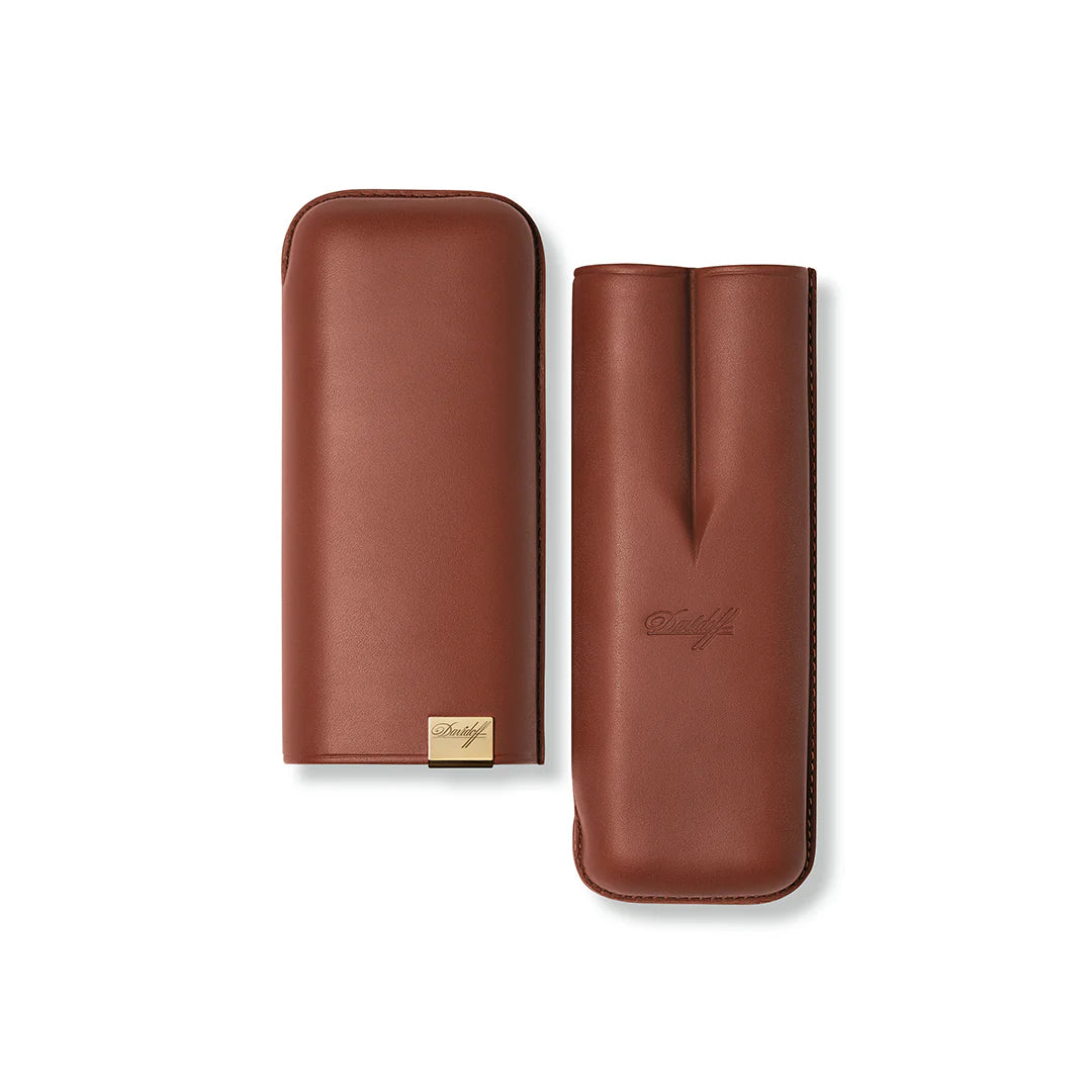 Davidoff Leather Cigar Case Brown Gold