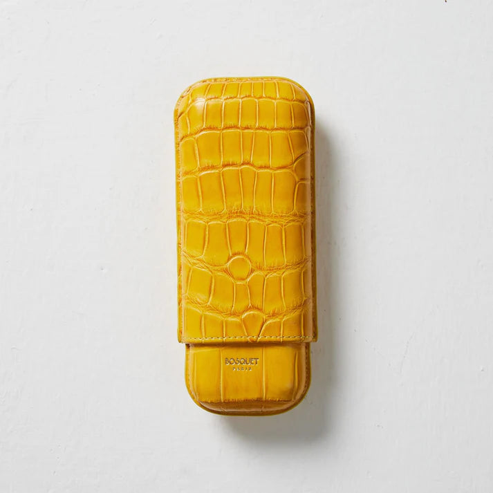 Bosquet Paris Genuine Crocodile Leather Cigar Case Yellow Rectangular - 2 Finger