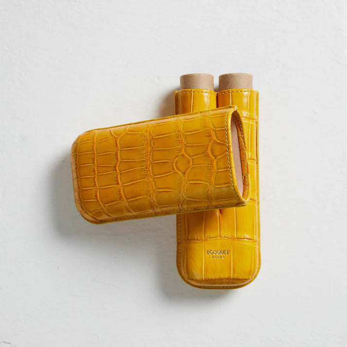 Bosquet Paris Genuine Crocodile Leather Cigar Case Yellow Rectangular - 2 Finger