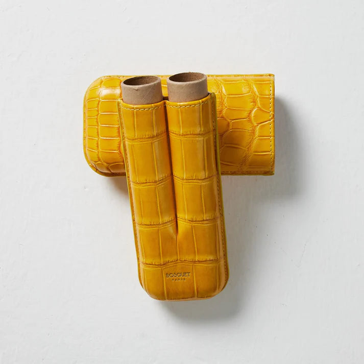 Bosquet Paris Genuine Crocodile Leather Cigar Case Yellow Rectangular - 2 Finger