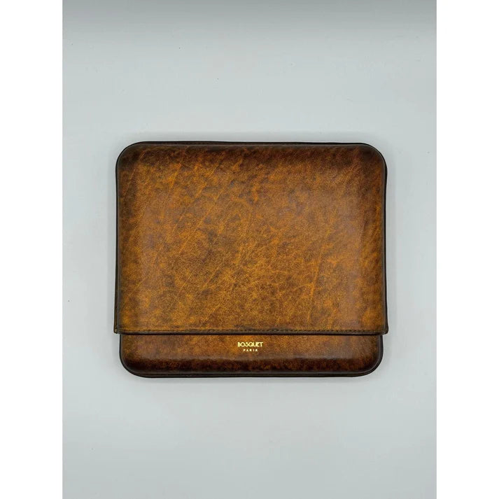 Bosquet Paris Smooth Calf Leather Cigar Case Savane Patina - 7 Cigars