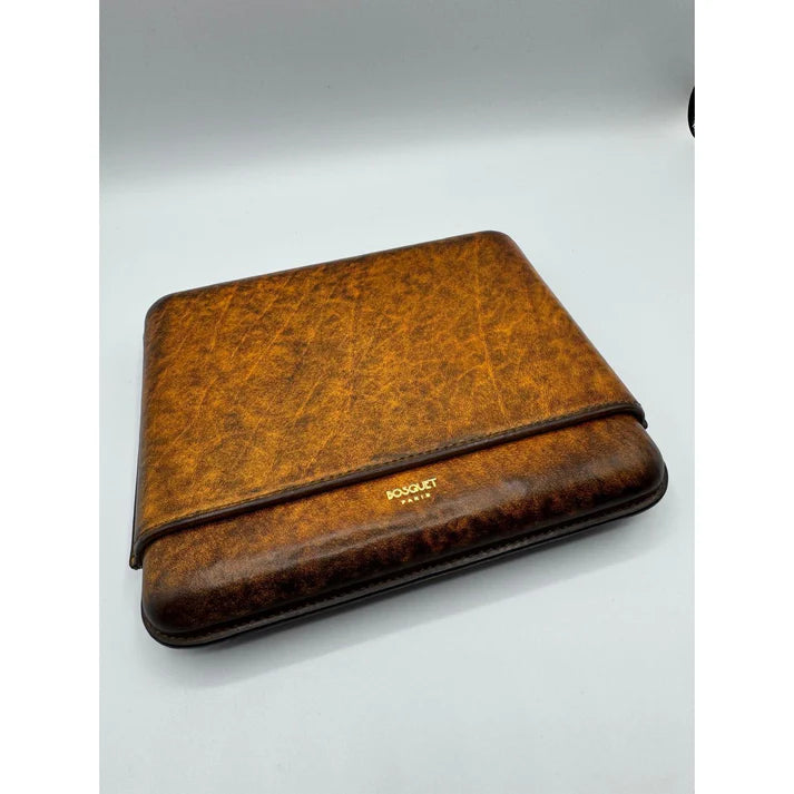 Bosquet Paris Smooth Calf Leather Cigar Case Savane Patina - 7 Cigars