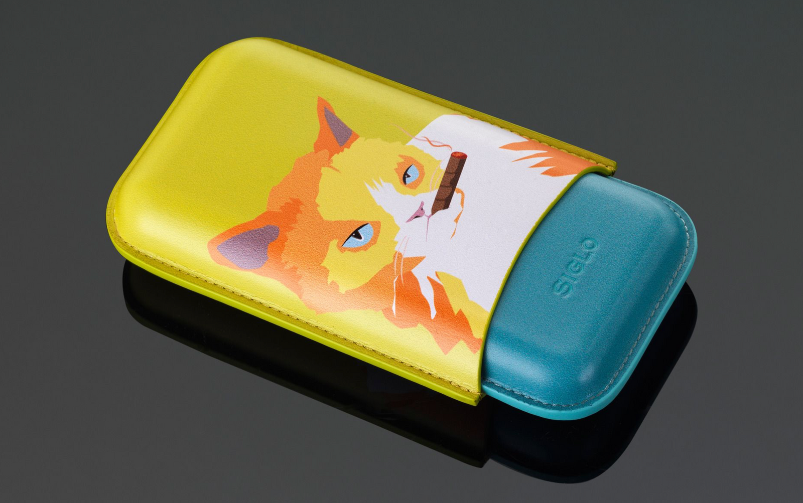 PCC Siglo Cat Cigar Case Yellow & Green