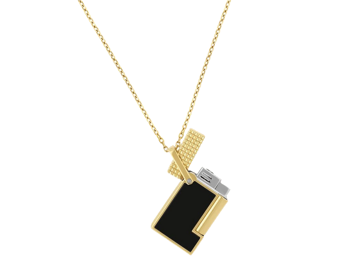 S.T Dupont Necklace Lighter Golden &amp; Black Lacquer