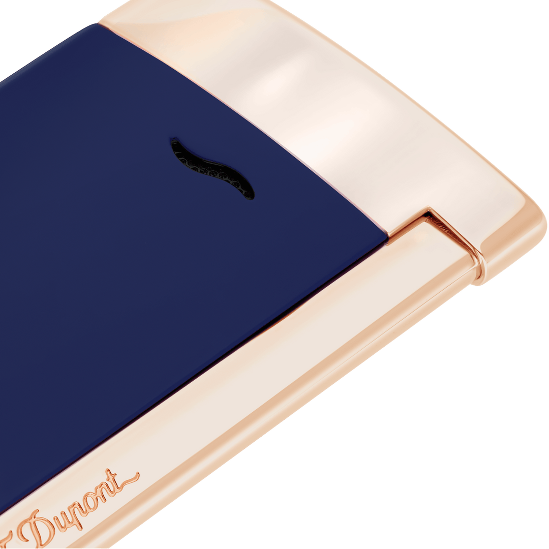S.T Dupont Slim 7 Blue Lacquer &amp; Pink Gold Trim Cigar Lighter
