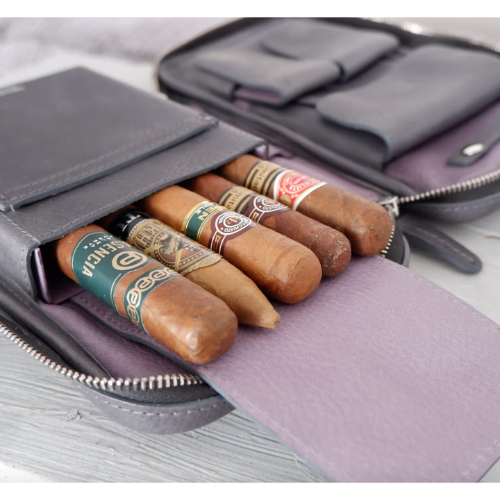 The Cigar Holder Cigar Leather Travel Case Grey