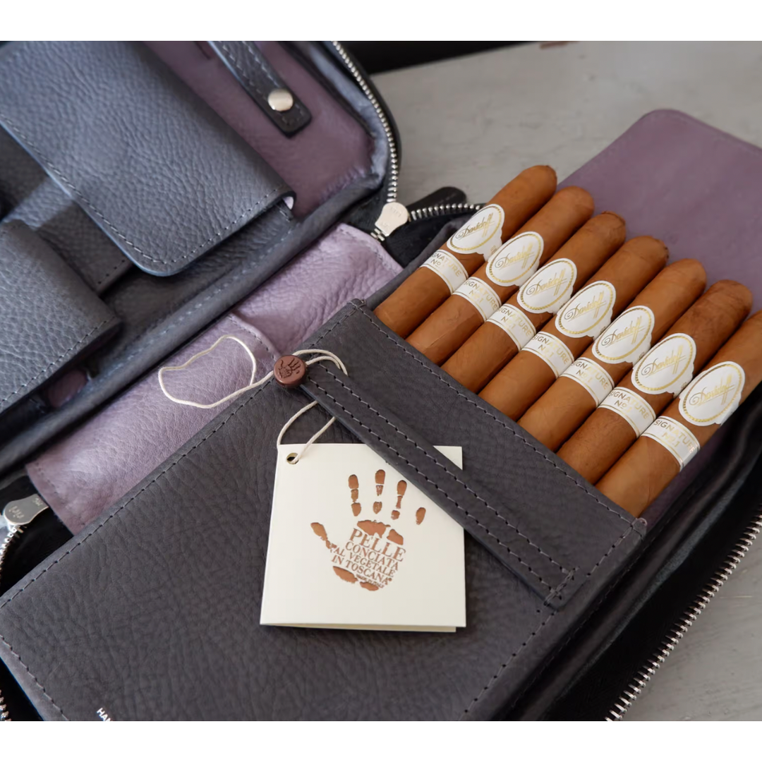 The Cigar Holder Cigar Leather Travel Case Grey