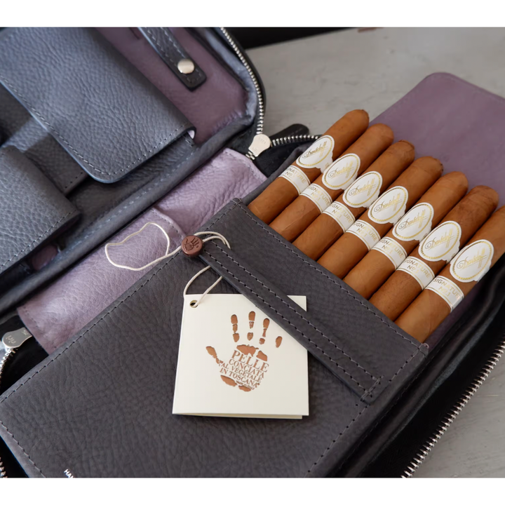 The Cigar Holder Cigar Leather Travel Case Grey
