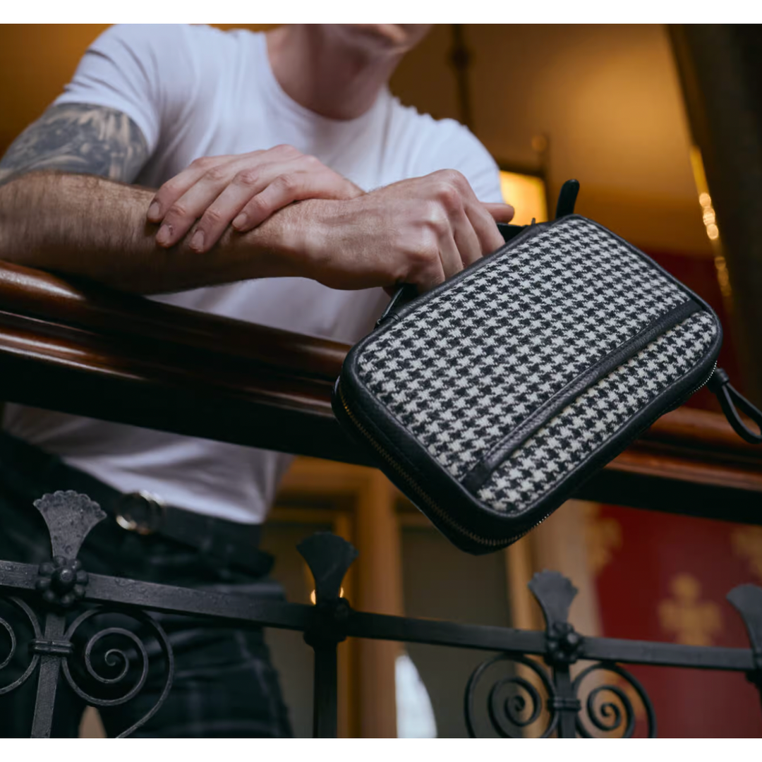 The Cigar Holder Cigar Leather Travel Case Harris Tweed and Black Limited Edition