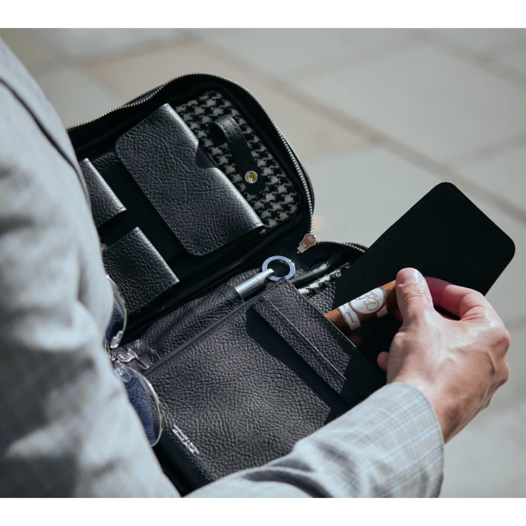 The Cigar Holder Cigar Leather Travel Case Harris Tweed and Black Limited Edition