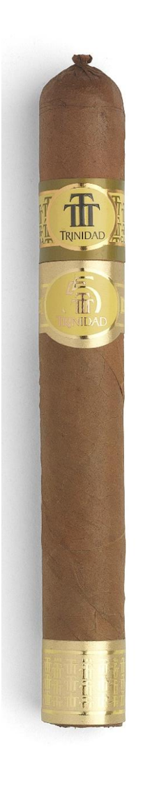 Cigar with gold band and logo on a white background - Trinidad Robusto Extra