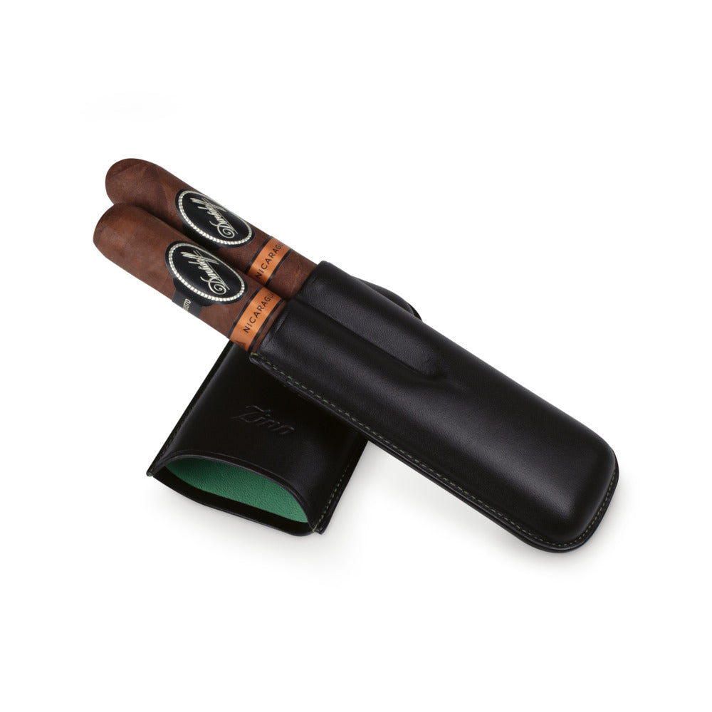 Zino Cigar Case R-2 Finger Leather - Black &amp; Mint