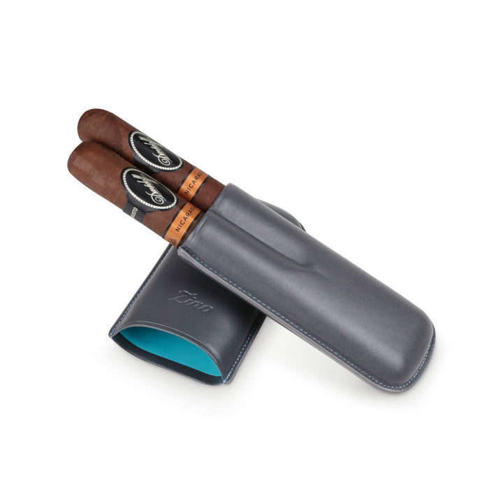 Zino Cigar Case R-2 Finger Leather - Grey &amp; Cyan