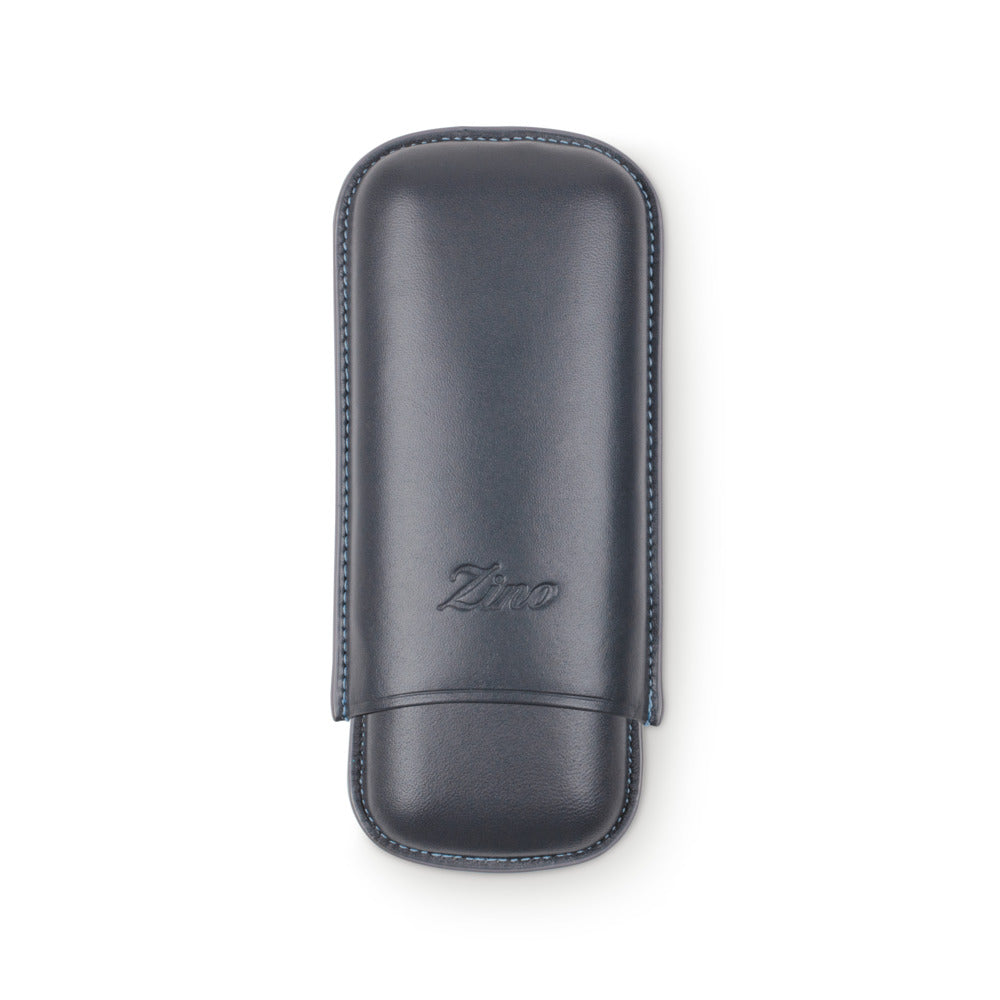Zino Cigar Case R-2 Finger Leather - Grey & Cyan