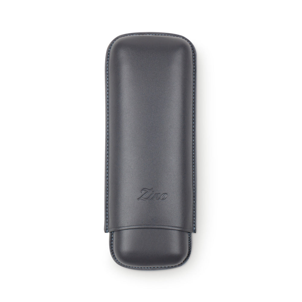 Zino Cigar Case XL-2 Finger Leather - Grey & Cyan