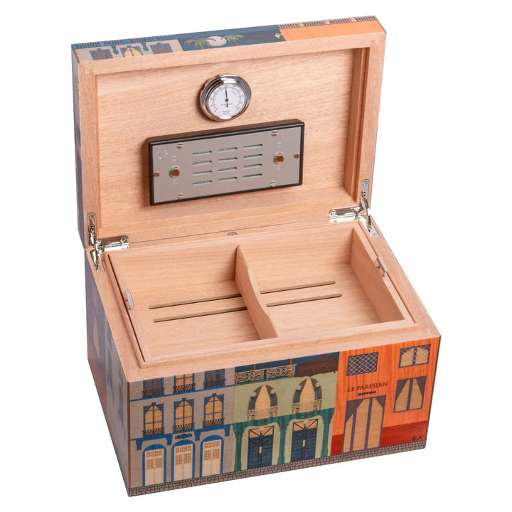 Elie Bleu Wooden Cigar Humidor "Casa Cubana" Le Parisien Moon Edition Sycamore (75 Cigars)