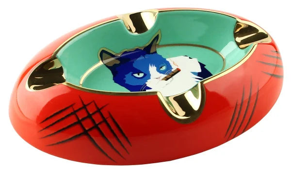 PCC Siglo Cat Cigar Ashtray Blue & Red
