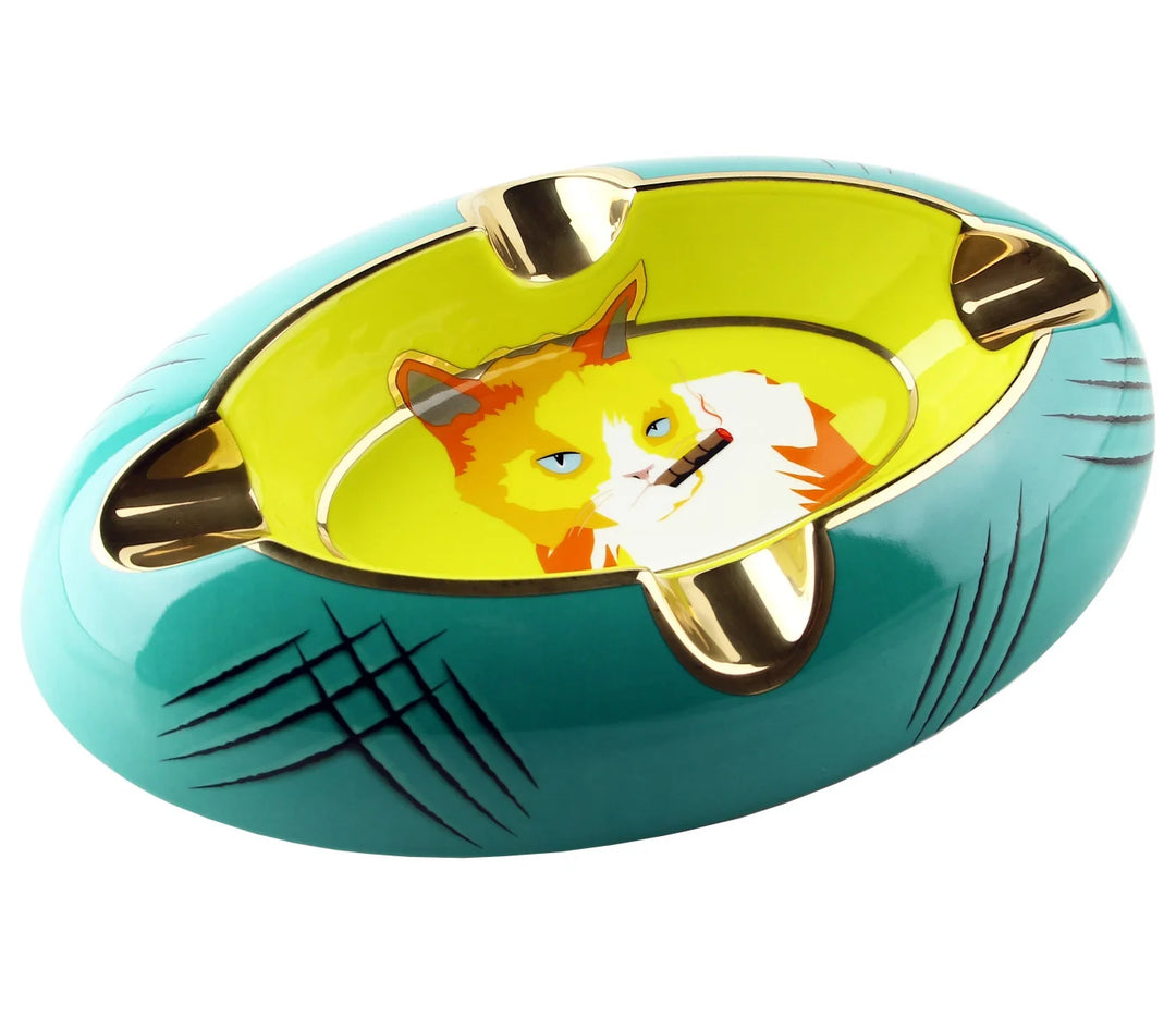 PCC Siglo Cat Cigar Ashtray Yellow &amp; Green