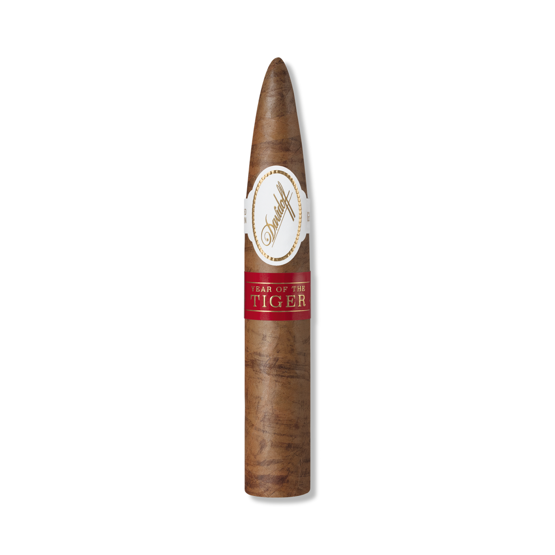 Davidoff Limited Edition 2022 Year of the Tiger. Its an Ecuadorian Connecticut wrapper—a first for the series, which Davidoff says was “treated naturally to bring to life the fur markings of the Tiger. 
