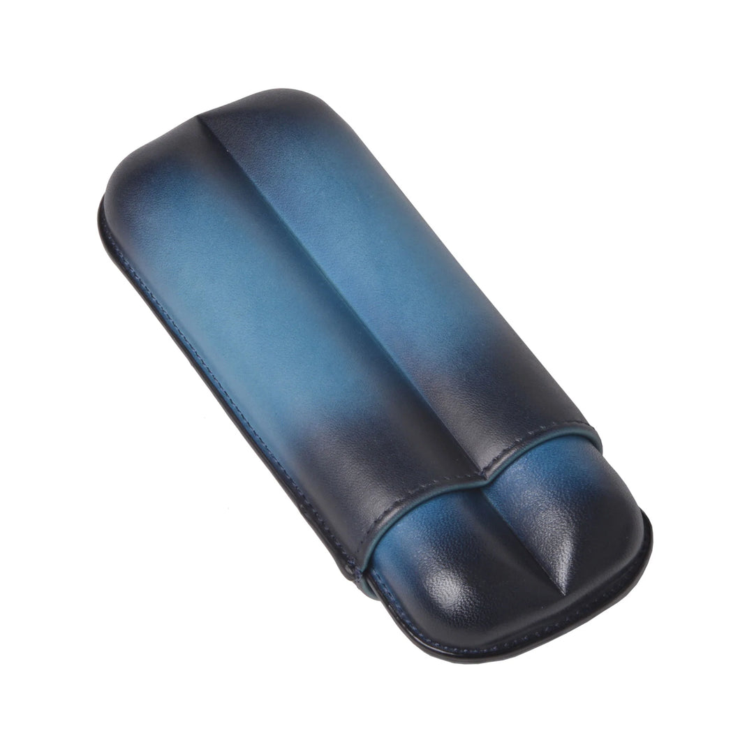 Elie Bleu Blue Patina Leather Cigar Case (2 Cigars)
